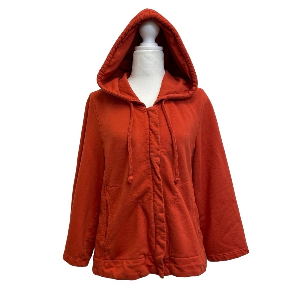 Prairie Underground Orange Flared 3/4 Sleeve Full Zip Hooded Sweater